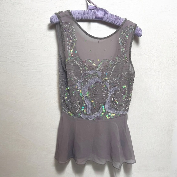 Vintage Fairycore Elegant Gray Embellished Women's Top sequins beaded y2k 4 - Picture 1 of 9